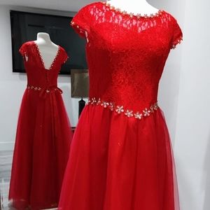 Red chiffon evening dress